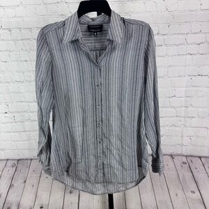 Foxcroft Black and White Herringbone Print Button Down Shirt Size 4